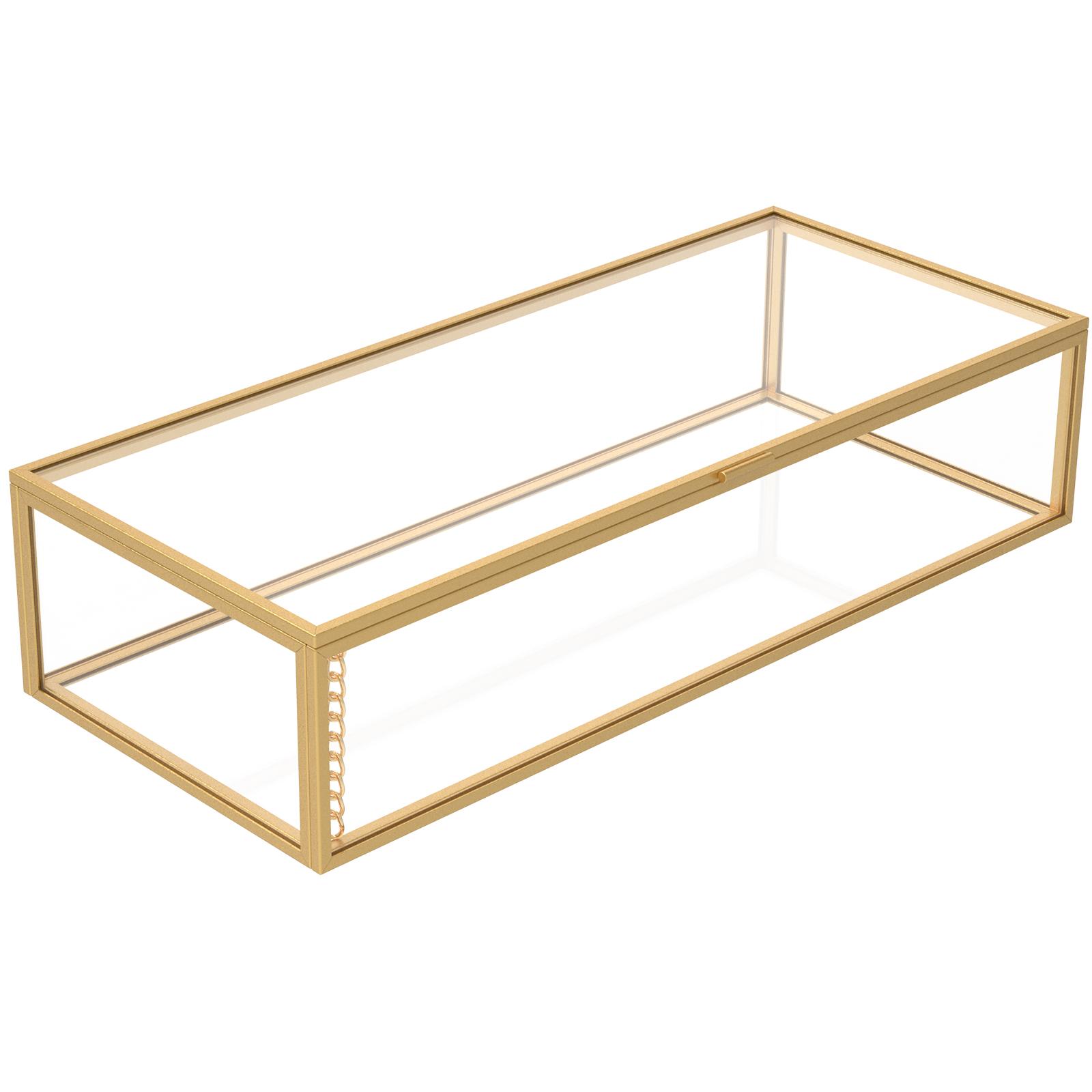 

Золотая прямоугольная винтажная шкатулка-органайзер для украшений с откидной крышкой и зеркальным дном, декоративная для дома