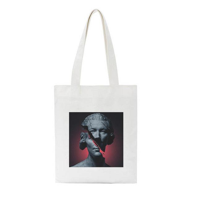 

Дэвид Микеланджело, забавная картина маслом, холщовые сумки на плечо, Harajuku, модная сумка для покупок, новый повседневный женский кошелек большой вместительности 24*26cm