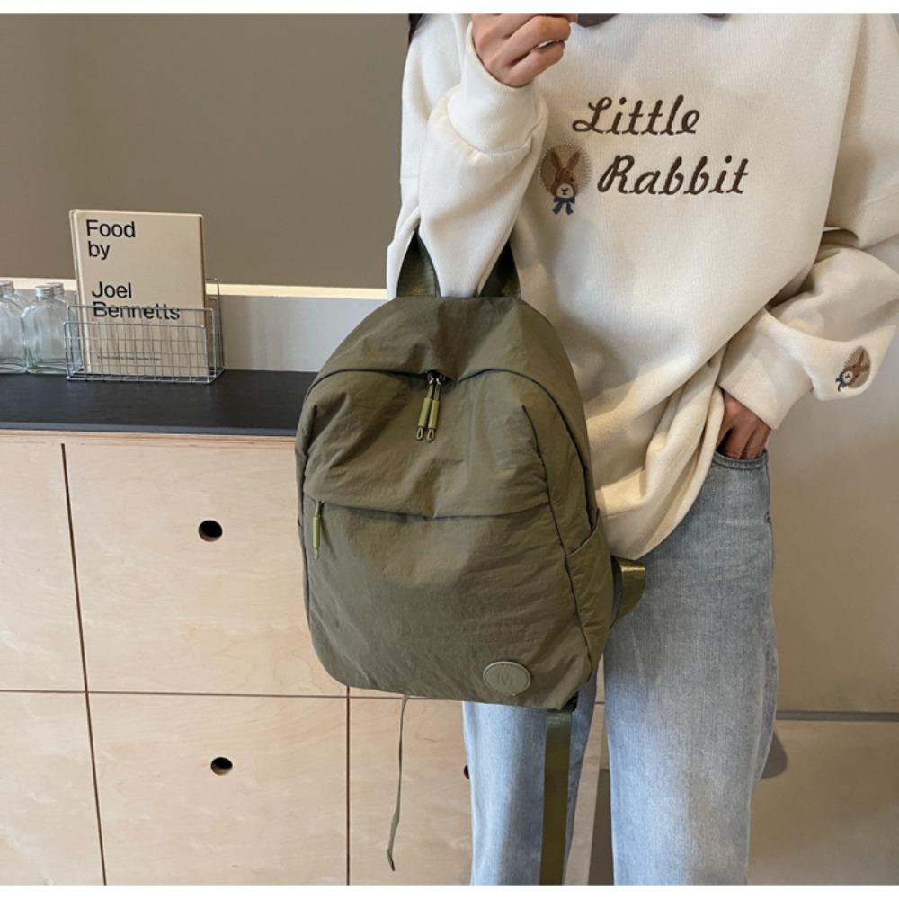Fashion Solid Color Lightweight Backpack Soft Large Capacity Shoulder Bag Nylon Travel Backpack