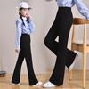 Stylish Black Flared Trousers for Girls - Fitted Waist, Autumn/Winter 2025, Casual Long Fit for Teens