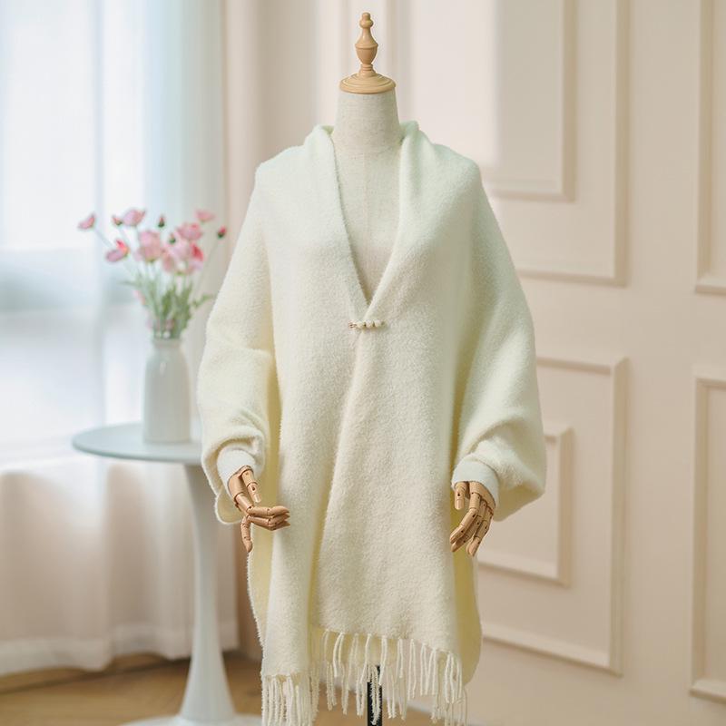 Женская шаль из искусственного меха норки с рукавами - Элегантная однотонная для осенних и зимних вечеров