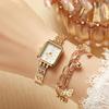 No gift box New fashion small square bag mixed scale steel strap quartz watch   butterfly bracelet 2 sets