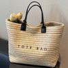 Women's Large Capacity Woven Tote Bag Fashion Letter Pattern Shoulder Bag Soft Versatile Commute Shopping Bag