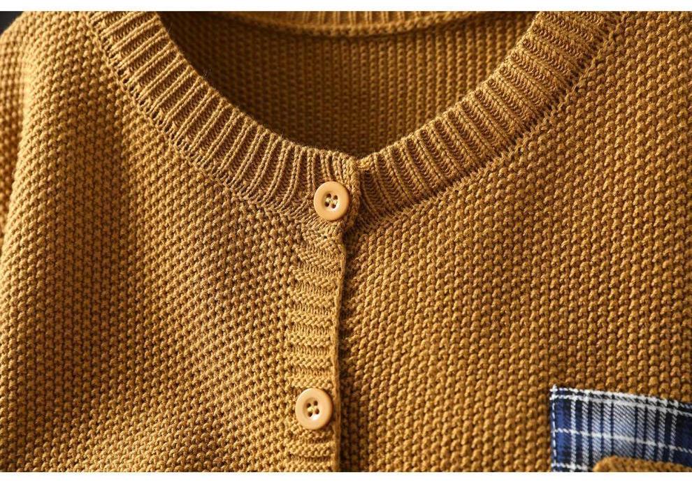 Women's Yellow Cotton Cardigan with Pockets - 2026 Spring Collection, Artistic & Lazy Style Knitwear