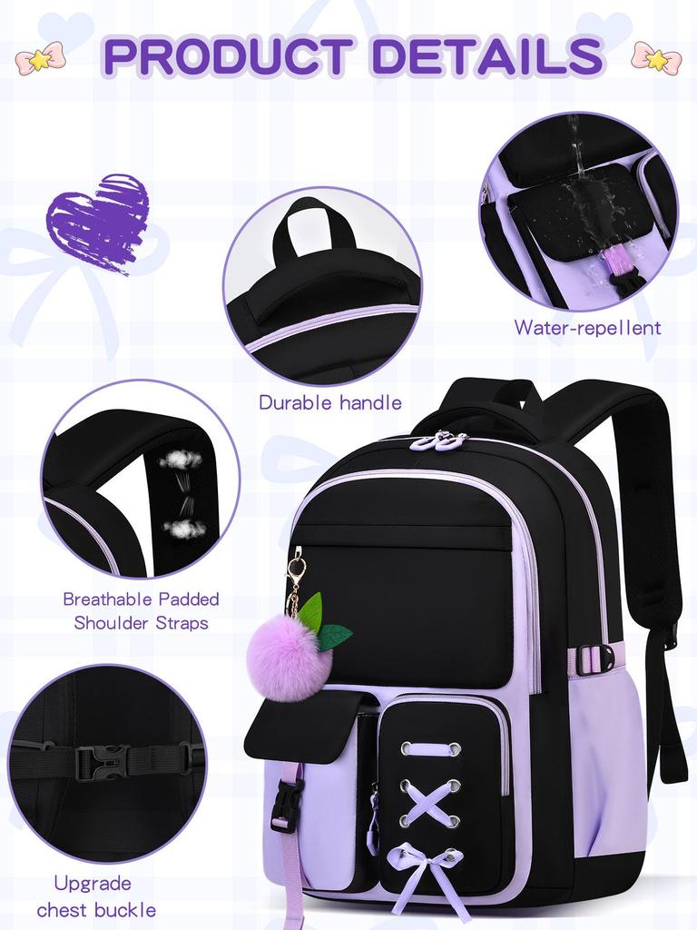 Pink Large Capacity Three-Piece Backpack Set for Junior High School Girls
