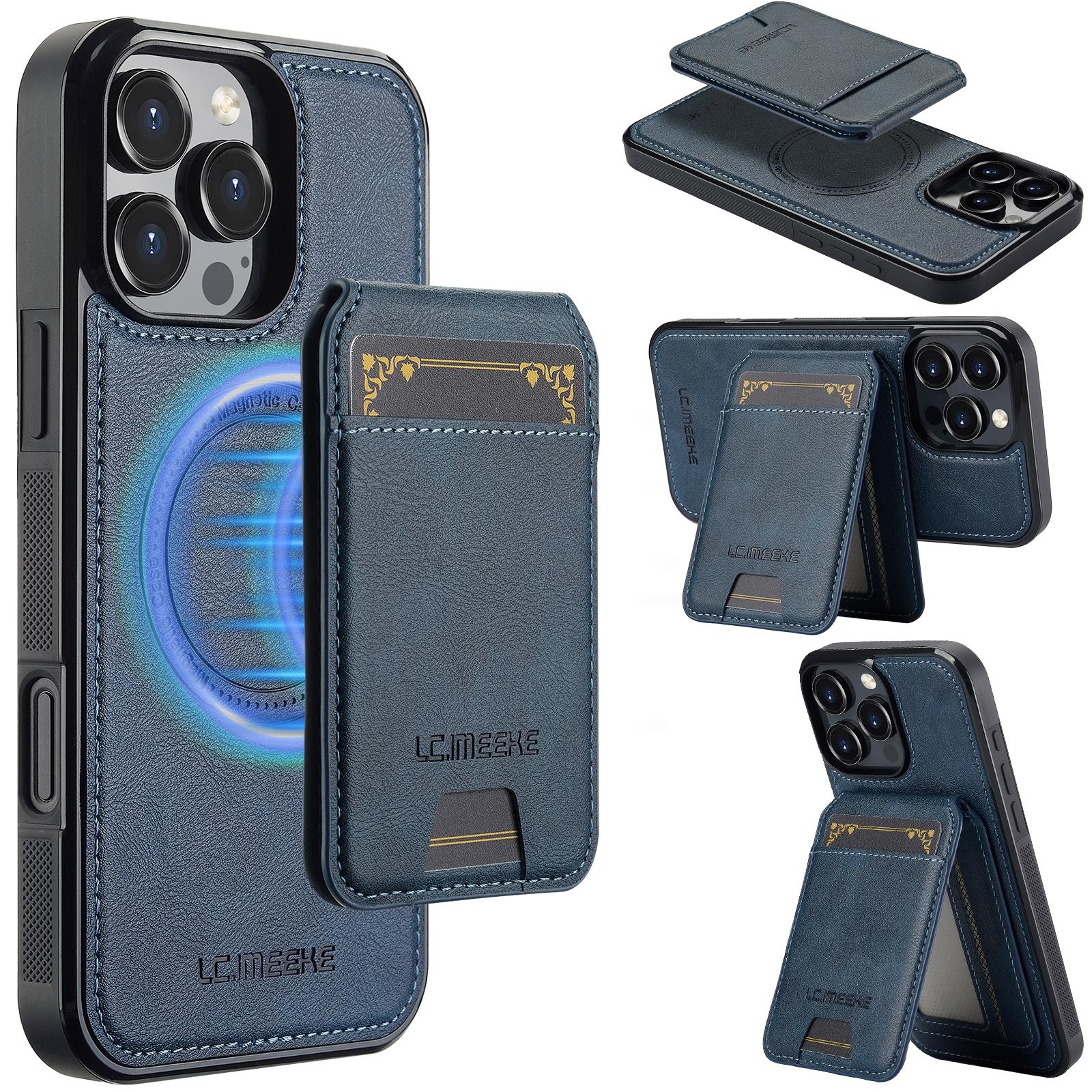 

LC.IMEEKE L3 For iPhone 16 Pro Magnetic Case Detachable Card Holder Leather+TPU Mobile Cover Blue