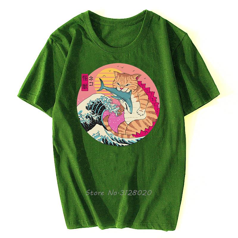 Anime Samurai Cat T Shirt Men Japanese Ukiyo-E Ninja Cat Print T-Shirt Men Cotton Tshirt Fashion Streetwear Harajuku Tees