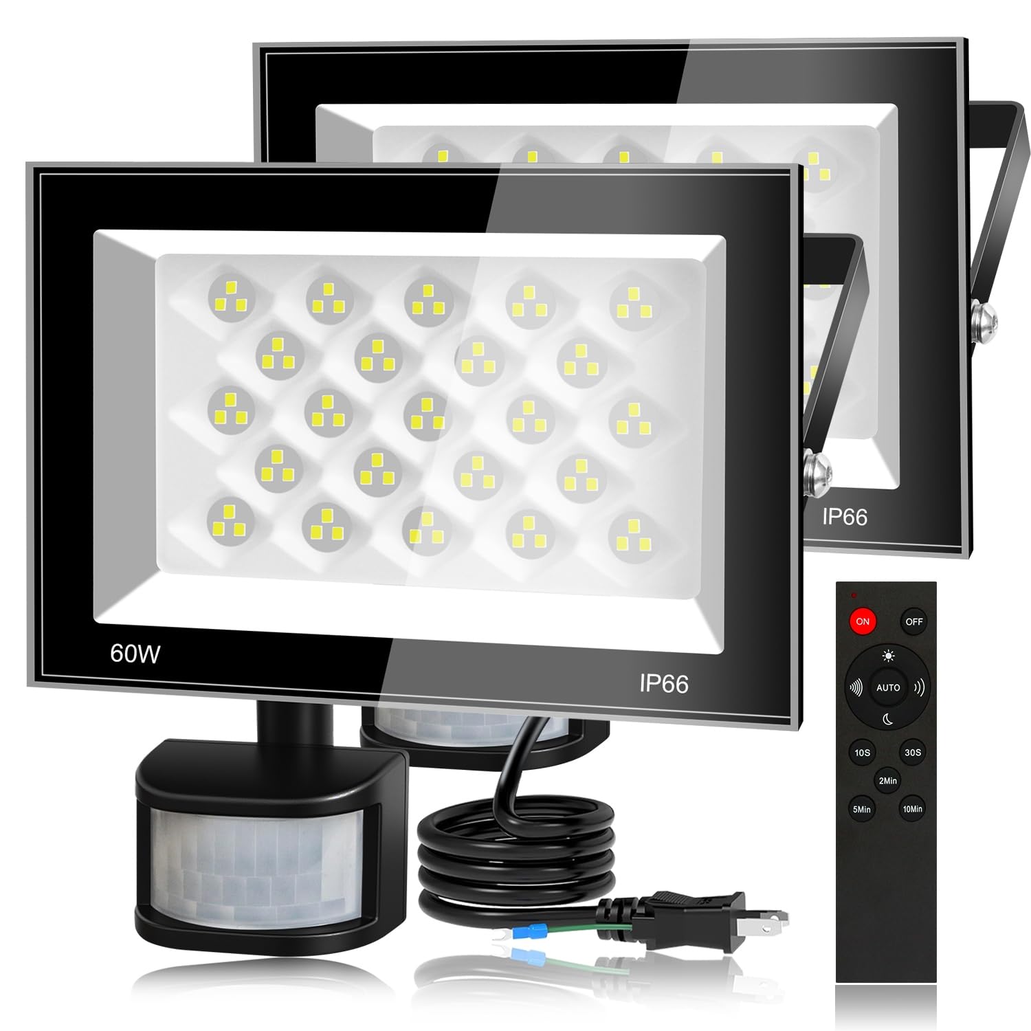 

[2025 Improved Remote Control] Outdoor Motion Sensor Floodlight, Security Lighting, 60W, 8000LM, Steady-On Function, PIR Motion Sensor, 6500K