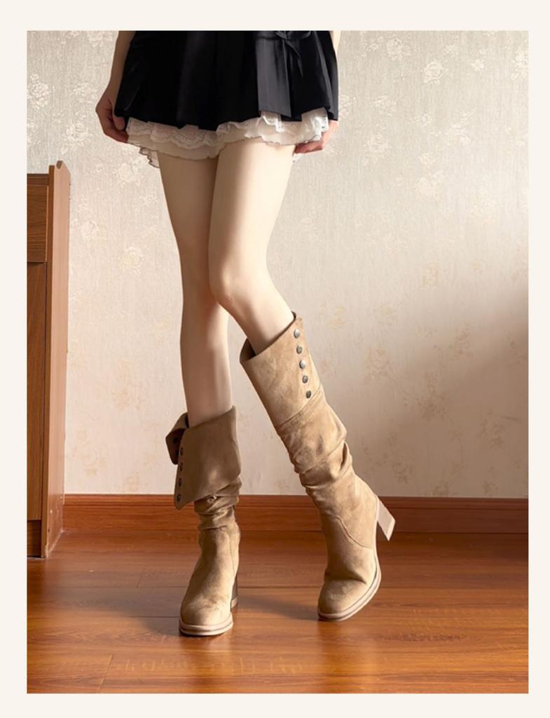 Maillard retro suede two-wear boots women's 2025 new autumn and winter high-heeled stacking boots tall western boots