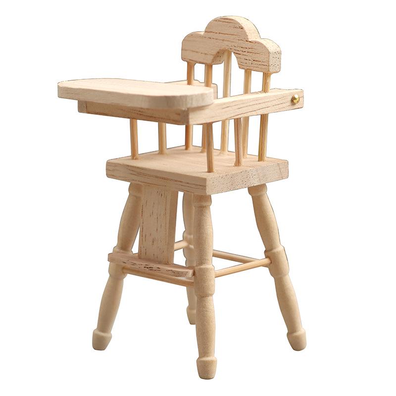 1:12 Dollhouse Miniature Oak High Chair - Natural Color for Baby or Child Scene Model