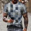 Color Block Splicing 3D Print T-Shirts Streetwear Men Fashion Casual Oversized O-Neck Short Sleeved T Shirt Tees