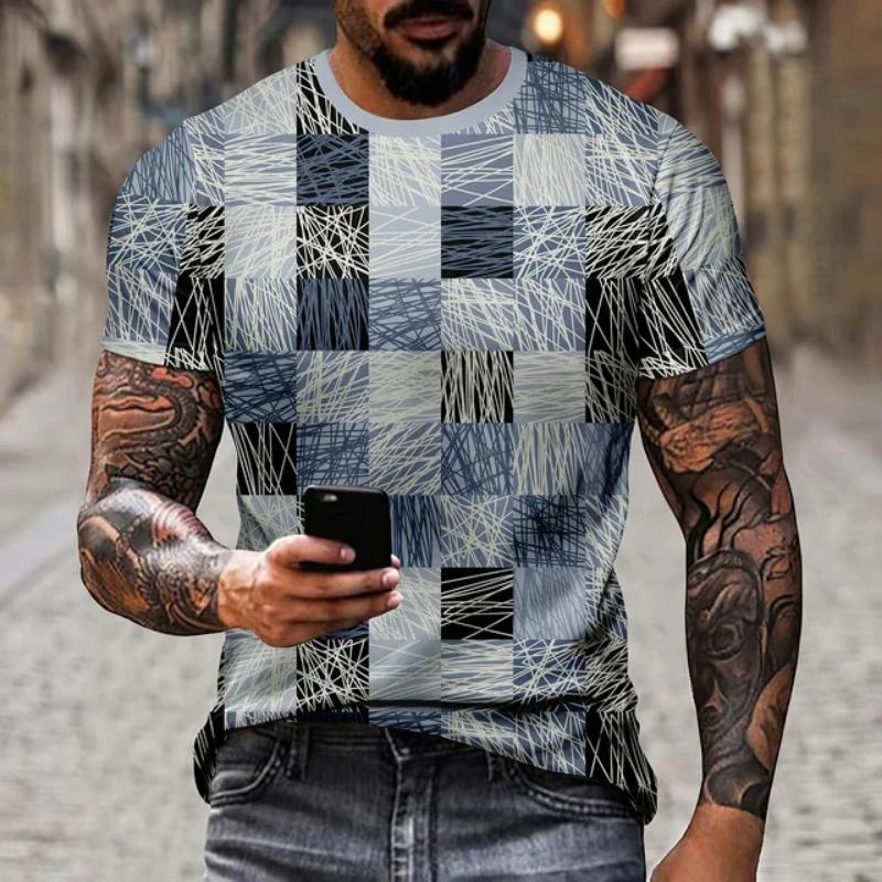 Color Block Splicing 3D Print T-Shirts Streetwear Men Fashion Casual Oversized O-Neck Short Sleeved T Shirt Tees