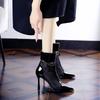 Korean Version Breathable Mesh Fine Heel Cool Boots Women's Spring and Autumn 2025 Anti-collision Pointed Short Boots Patent Leather Hollow High H