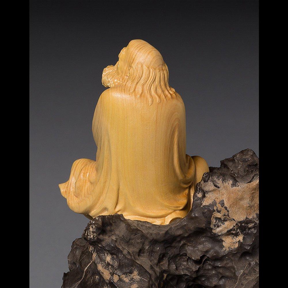 [Huaneng] Seated Bodhidharma Statue, High-Quality Natural Boxwood Carving, Wooden Buddha Statue, Buddhist Artwork, Daruma, Bodhidharma, Founder of