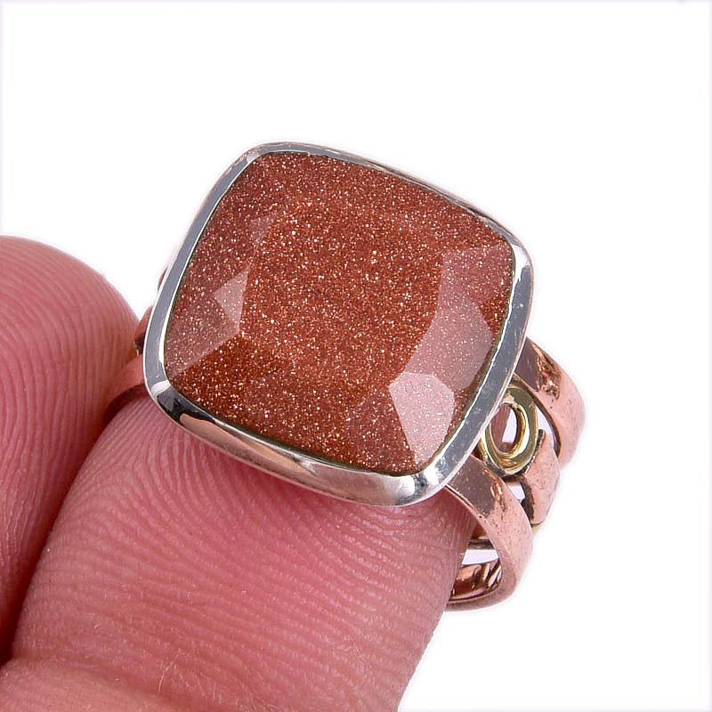 

Ювелирное кольцо из стерлингового серебра 925 пробы с натуральным солнечным камнем, двухцветное ювелирное кольцо S.7.5 G5V19