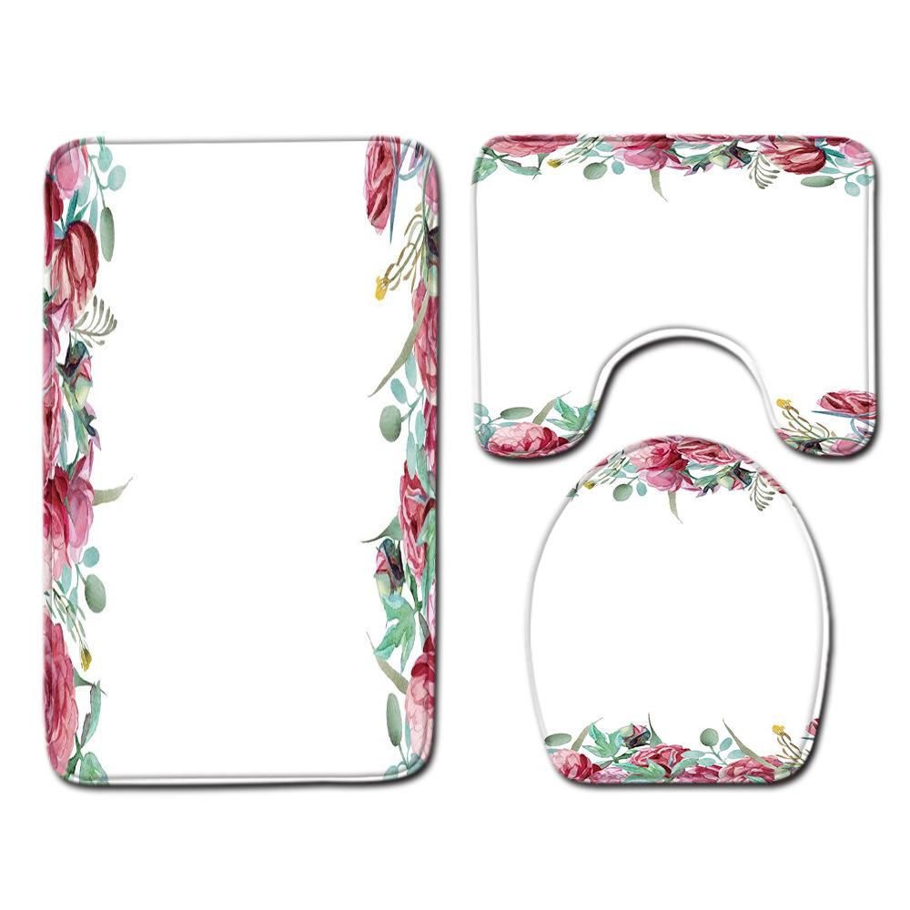 Christmas Bathroom Shower Curtain Four-Piece Floor Mat Toilet Non-Slip Door Mat Bedroom Living Room Absorbent Carpet