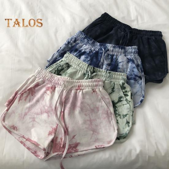

Women Shorts Elastic Drawstring High Waist Sport Shorts Tie-Dye Print Wide Leg Pants Versatile Regular Style Running Shorts XL