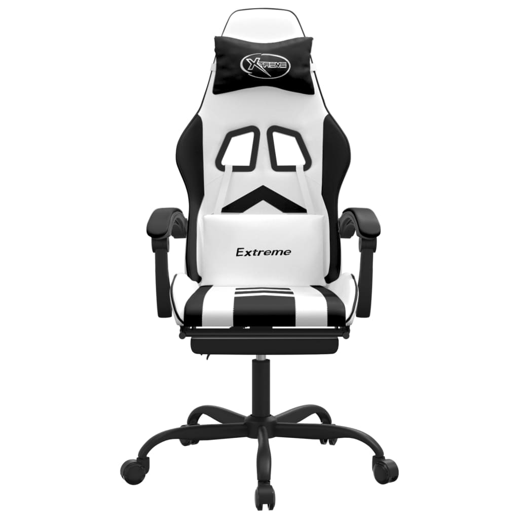 Gaming Chair with Footrest White and Black Faux Leather