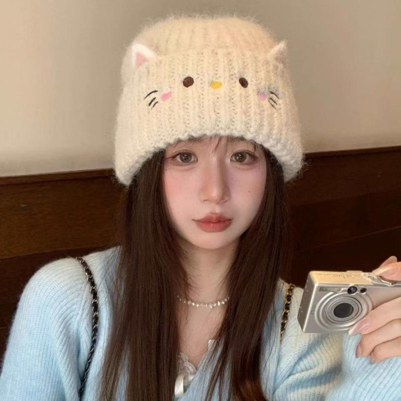 New cute kitten wool hat autumn and winter warm knitted hat women's winter thickened fashion versatile ear hat