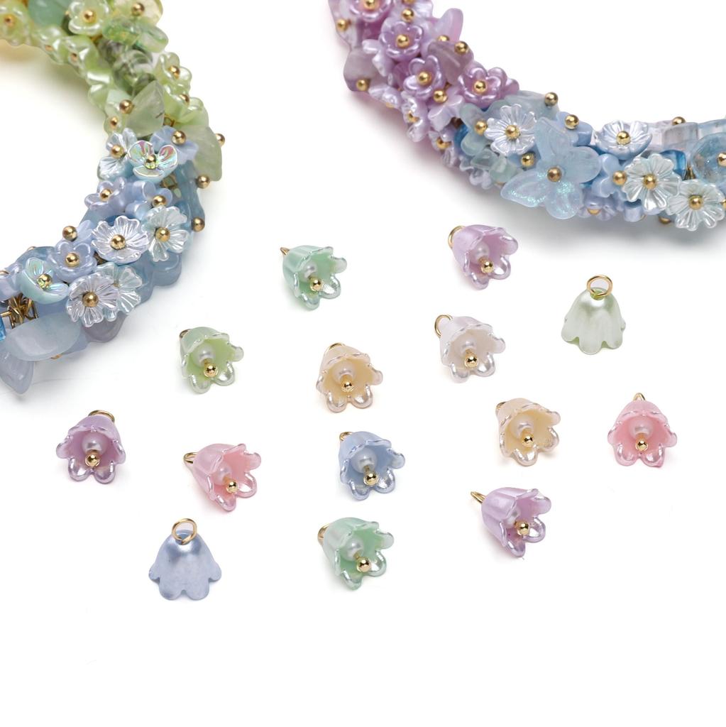 Acrylic Imitation Pearl Color Preservation Cream Lily Orchid Charms Pendant For Jewelry Making Accessories