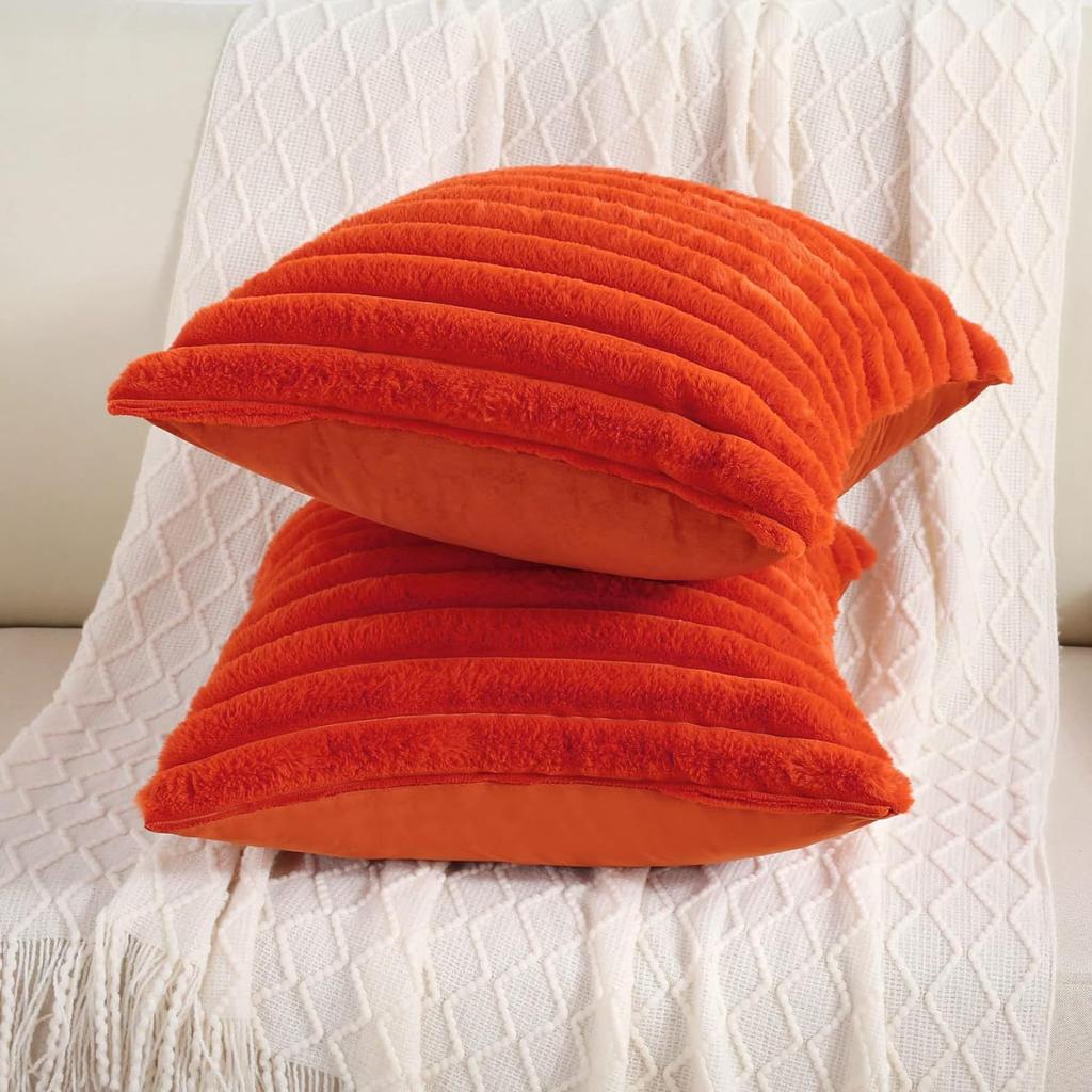 New Faux Rabbit Fur Square Cushion Cover Big Thick Striped Super Soft Solid Color Pillow Cover Sofa Decor Cushion Covers 2026