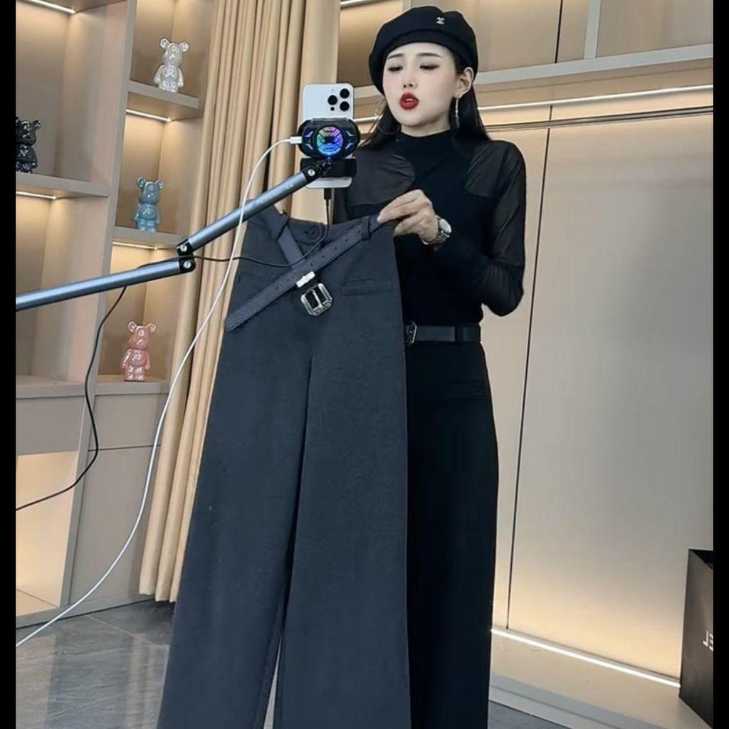 European High-End Winter Wool Wide-Leg Pants: Stylish, High-Waisted, Versatile, and Warm Women's Casual Trousers.