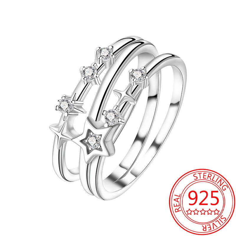925 Silver Beautiful Stars and Moon Shining Sun Geometry Infinite Combination Ring Boutique Matching Gifts