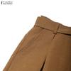 ZANZEA Women Casual Elastic Waist Solid Color Loose Wide Leg Capris Pants