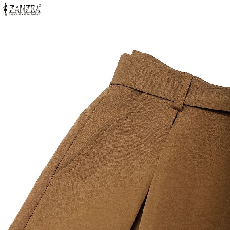 ZANZEA Women Casual Elastic Waist Solid Color Loose Wide Leg Capris Pants