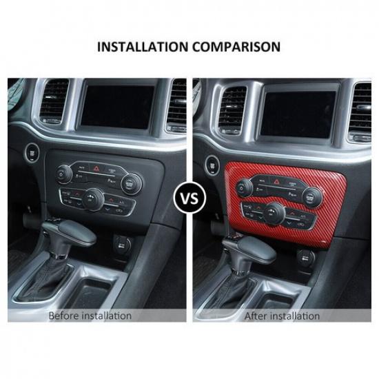 Red Carbon Fiber Air Conditioner Switch Panel Trim for 2015+ Dodge Charger Parts