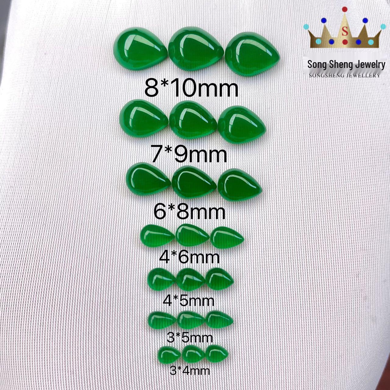 Synthetic Green Nano Hetian Jade Pear-Shaped Polished Stone Inlay Water Drop 3x4mm