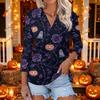Women's Casual Halloween Themed Print V-Neck Three-Quarter Sleeve Top