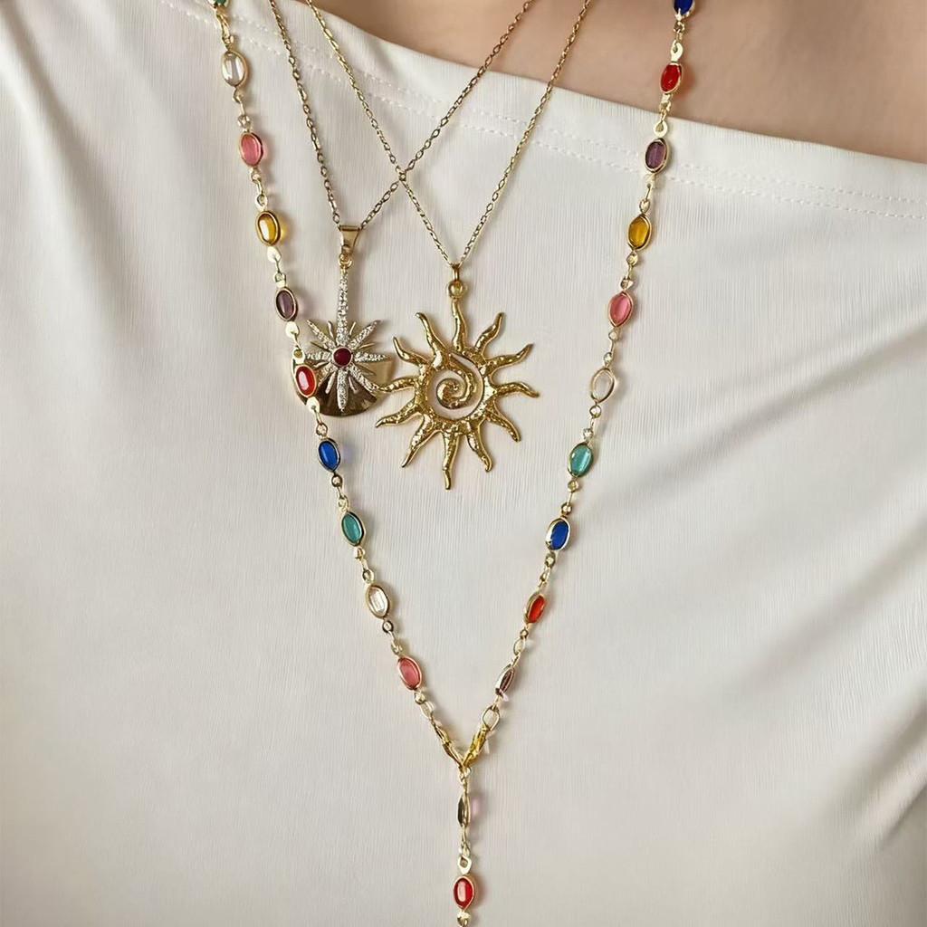 Sun Pendant Necklace With Tassel And Star Shape For Women Elegant Style