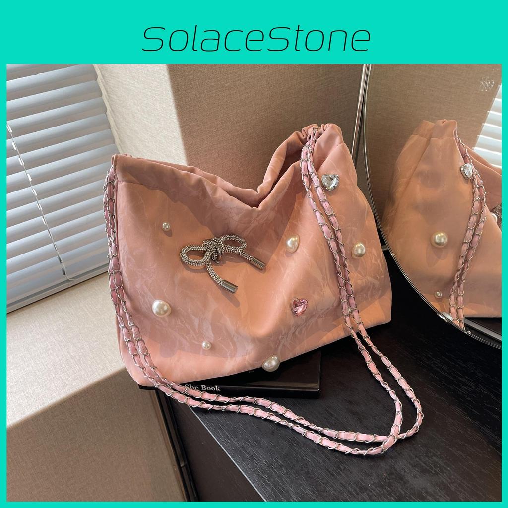 Stylish Korean Fashion Large Capacity Tote Bag For Women In Black Beige Pink Silver