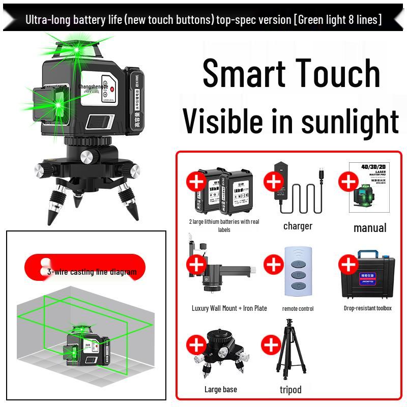 12-Line Green Laser Level with 8-Line Red Infrared Projection, 3D Blue Light, Wall-Mounted, High-Precision Automatic Laser by Mai Taibao.
