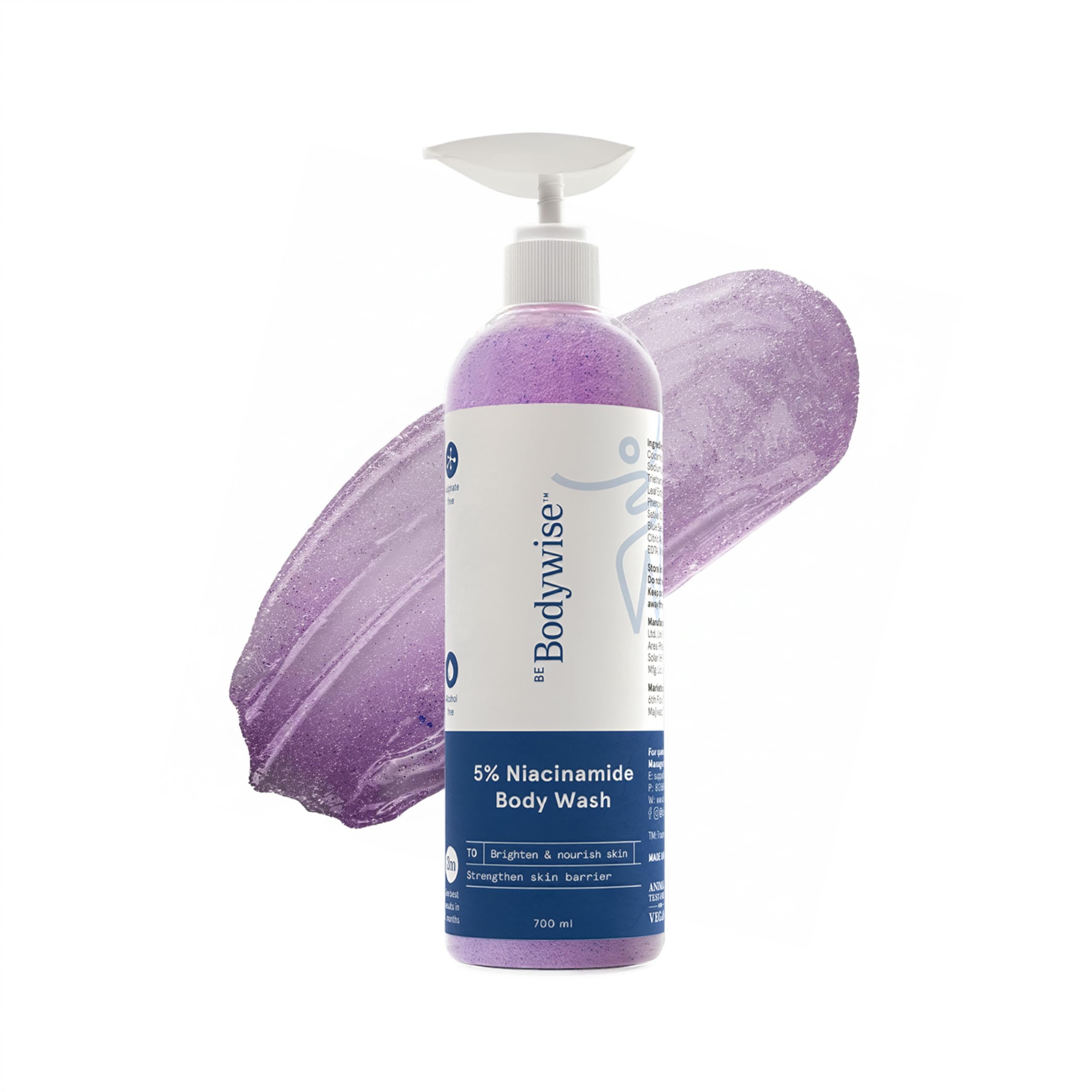 Be Bodywise 5% Niacinamide Brightening Body Wash 700ml | Hydrates & Deep Cleanses Skin | For Glowing & Hydrated Skin | With Aloe vera, Vitamin B3 & E