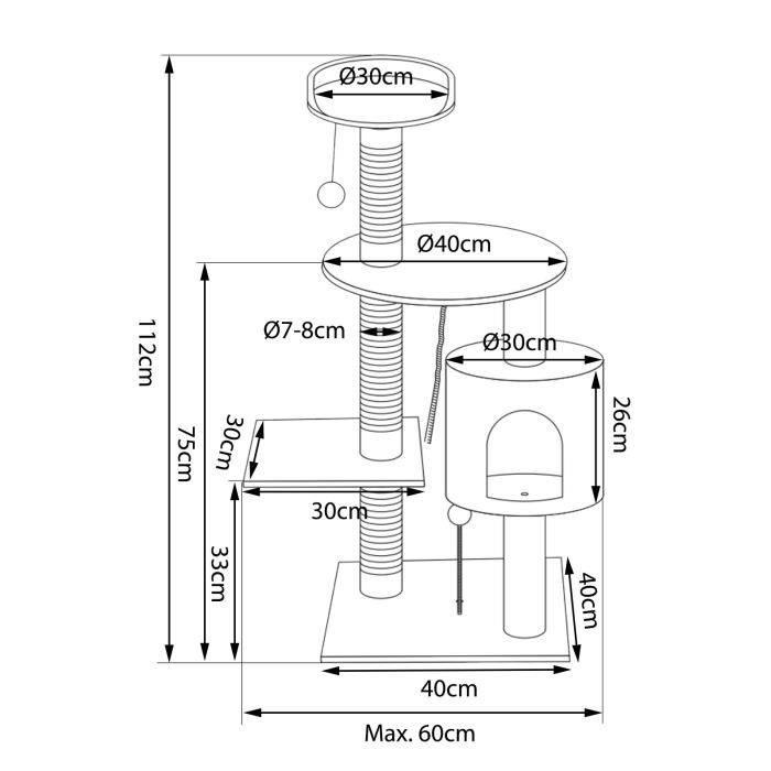 Griffoir - LIONTO - Arbre À Chat - 112 Cm - Marron-beige - Intérieur - Moyen