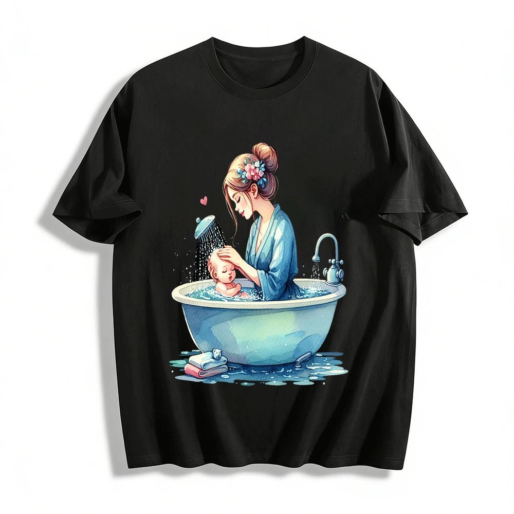 

Mommy And Baby Bathtime Printed Casual Top Pure cotton T-shirt XXS
