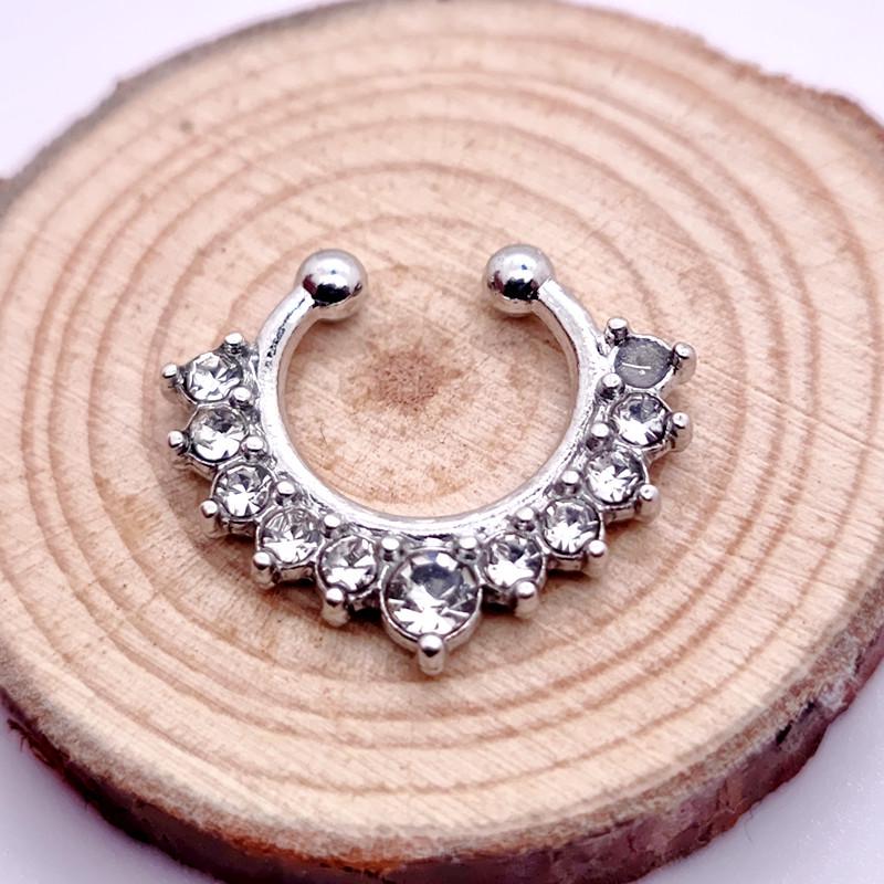 Alloy Diamond Faux Nose Ring Jewelry with No-Hole Clip Design