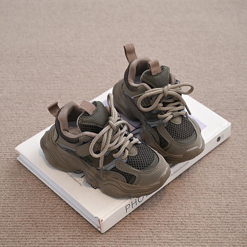 Kids Breathable Mesh Sneakers Non Slip Thick Sole Casual Running Shoes 26 хаки