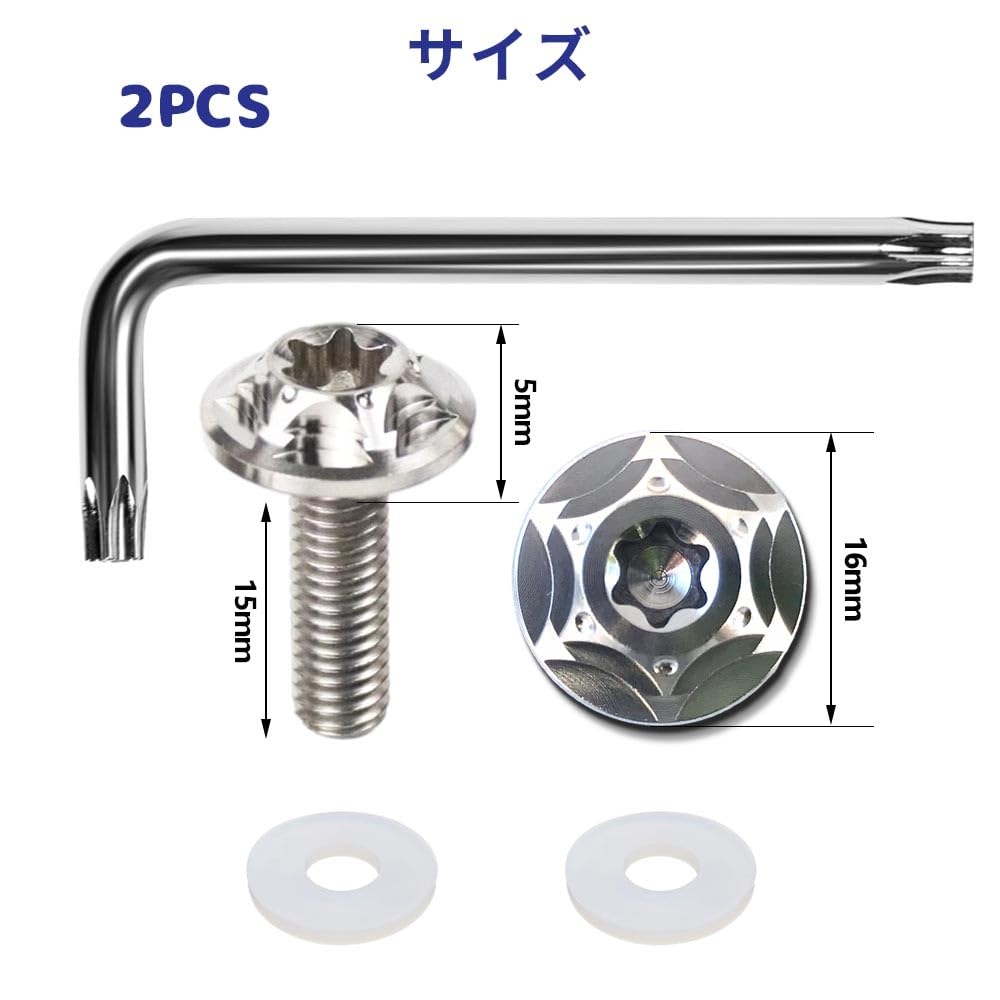 HiLiBoom M6 Anti-Theft Screws Titanium Alloy Snowflake Design Car License Plate Bolts Set of 2 (Silver)