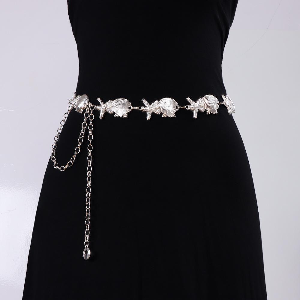 Bohemian Metal Shell & Pearl Starfish Waist Belt Accessory with Niche Design