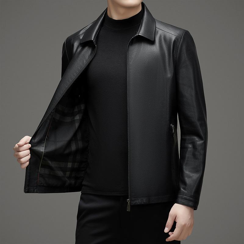 Genuine Leather Jacket Men's First Layer Sheepskin Men's Motorcycle Business Casual Autumn and Winter Leather Jacket Jacket