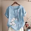 Frauen Shirt Kurzarm Rundhals Knöpfe Dekor Lose Atmungsaktive Streetwear