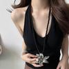 Y2K Gothic Style Black Beaded Cross Necklace & Cool Girl Sweatshirt Accessory