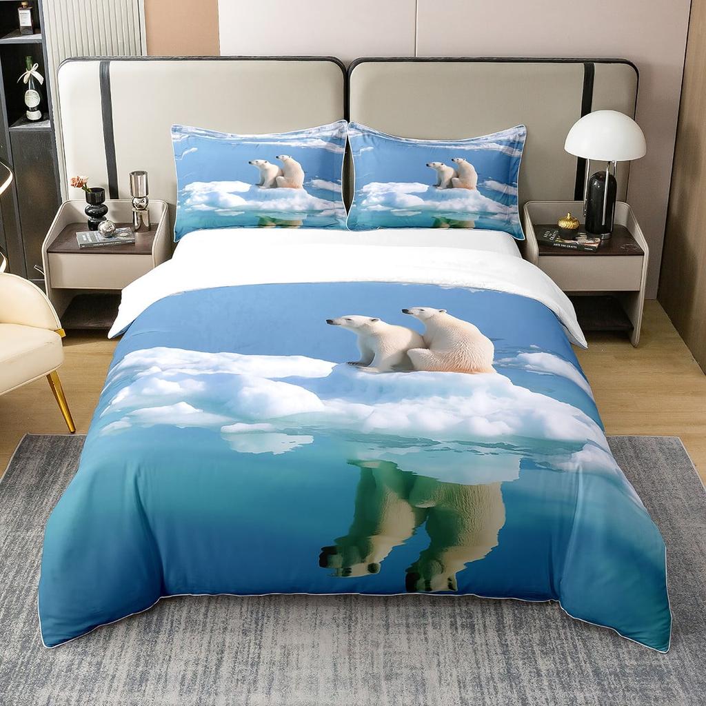 Comforter Polar Bear Queen Size Natural Sunset Sky Arctic Glacier Ice Lake Lovely Wild Animal Comforter Warm