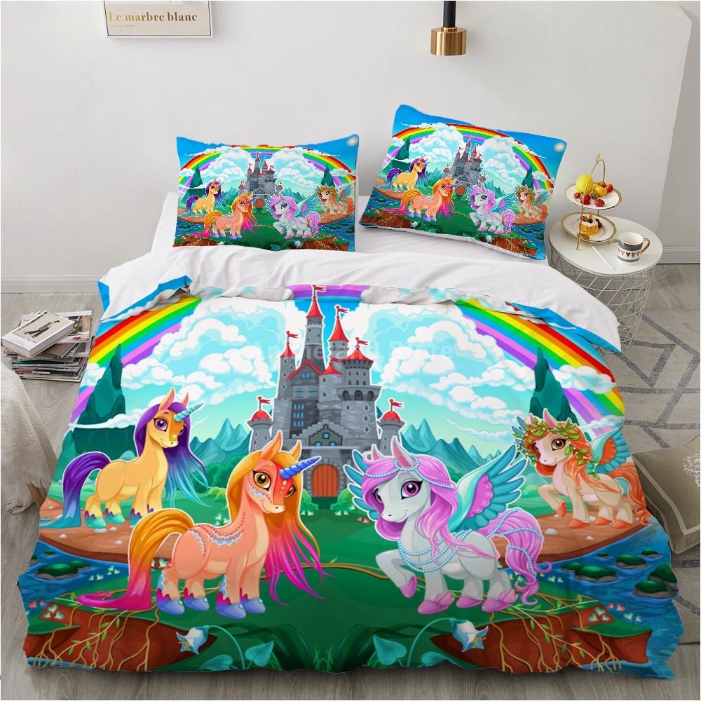 Girl Pink Unicorn 3D Bedding Set Kids Bed Linen Quilt Duvet Cover Sets Home Textile Decor Twin Single Queen King Size Gift Cute