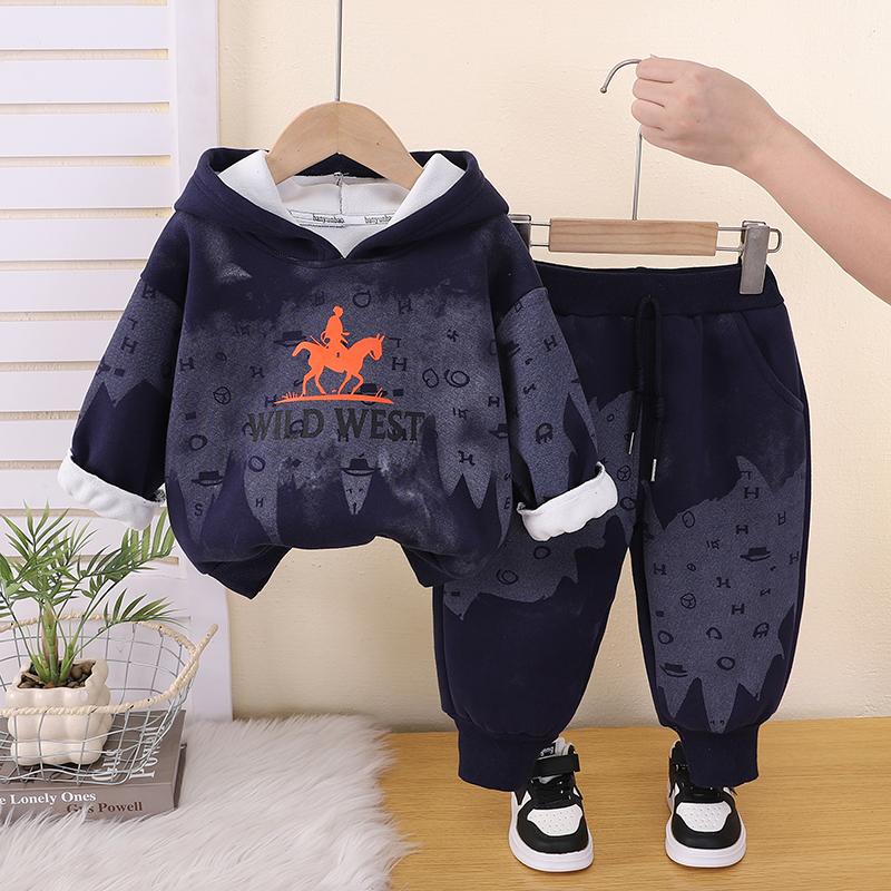 Boys' 2-Piece Cotton Set, Kids Wild West Hoodie and Pants Set, High-Quality Baby Clothes -S-XXL