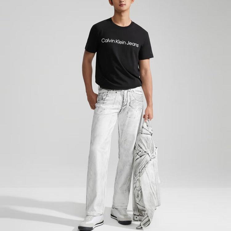 Calvin Klein Versatile Letter Print Comfortable Short Sleeve T-Shirt Unisex Tops Space-Black J321612-BEH