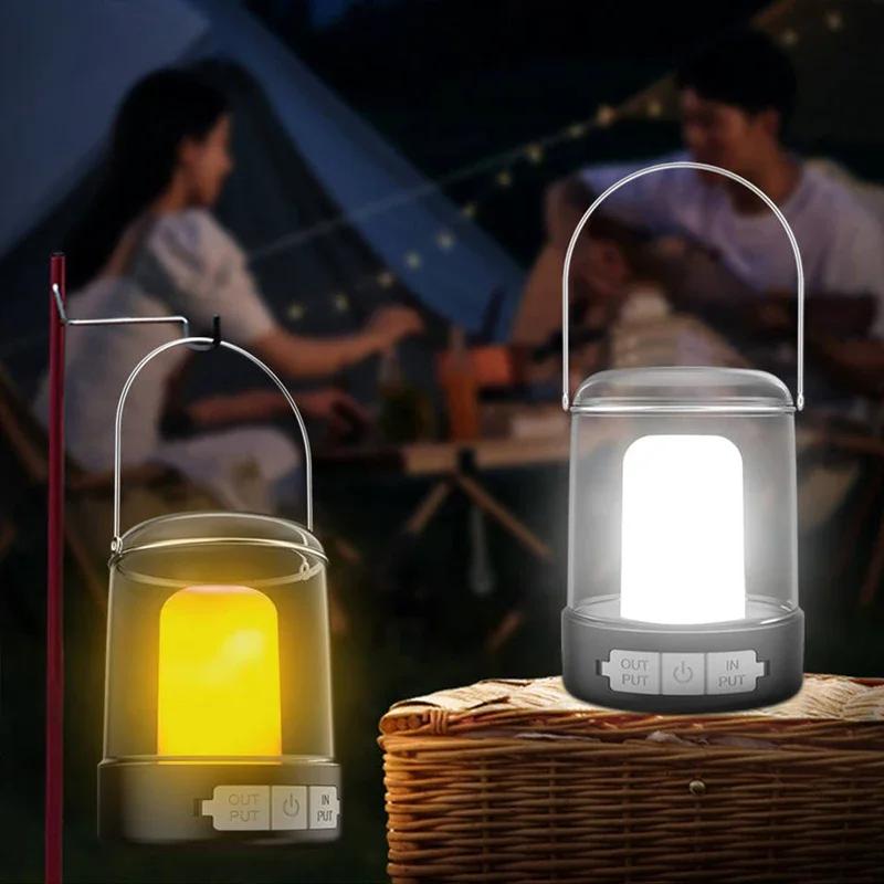 Type C Rechargeable Camping Light Portable Camping Lanterns Hanging Tent Light 3 Lighting Modes Outdoor Waterproof Travel Lamp